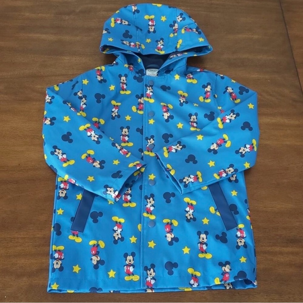Disney Kids Mickey Mouse blue hooded lined Raincoat Jacket w Pockets size 5/6